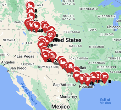 Map for New Orleans to Bozeman